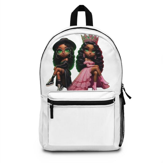 Cute Black Girl Duo Backpack — Afro Princess & Glasses Girl School Bag
