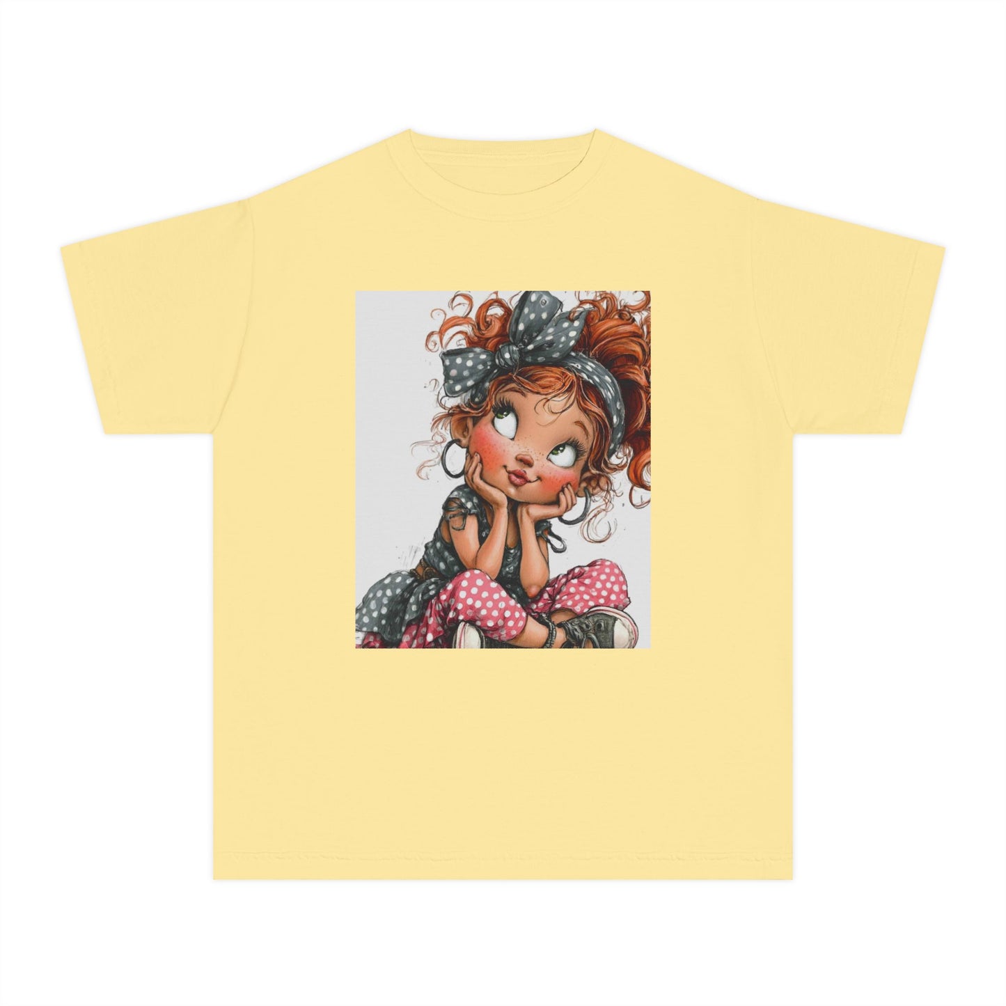 Cute Redhead Girl Graphic Youth Tee — Playful Cartoon Kid’s T‑Shirt