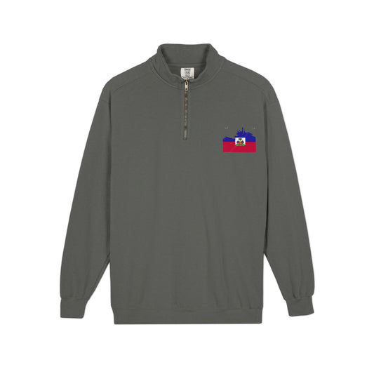 Haiti Flag Quarter-Zip Sweatshirt — Small Chest Crest, Lightweight Pullover