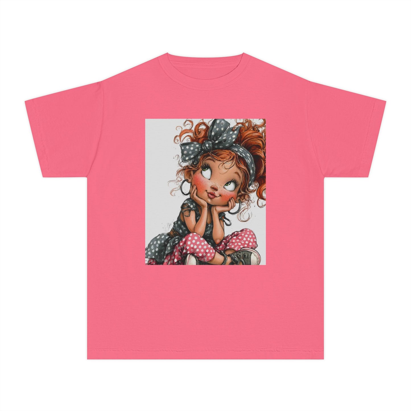 Cute Redhead Girl Graphic Youth Tee — Playful Cartoon Kid’s T‑Shirt