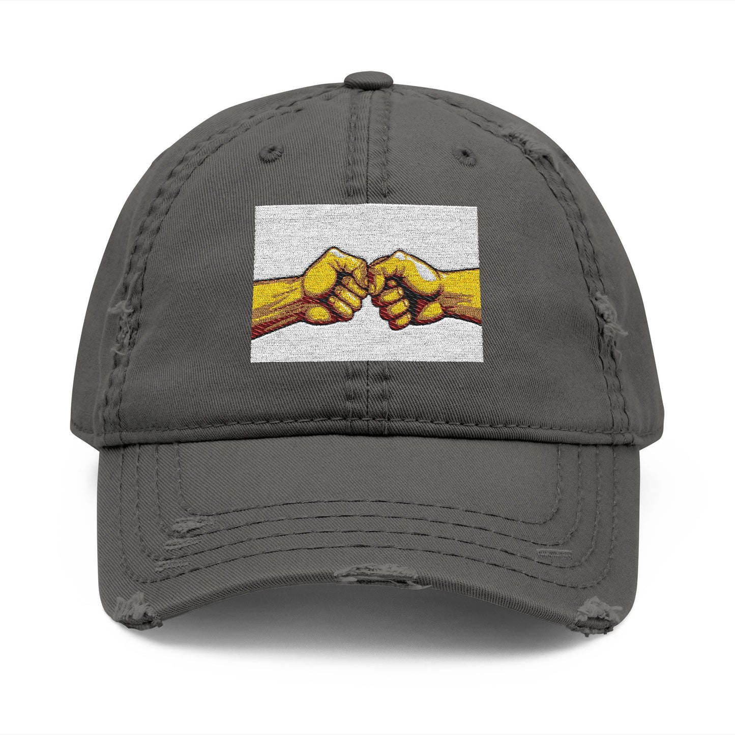 Distressed Embroidered Dad Hat — Fist Bump Design with 'Haiti' Back