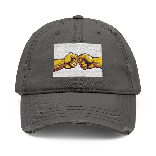 Distressed Embroidered Dad Hat — Fist Bump Design with 'Haiti' Back