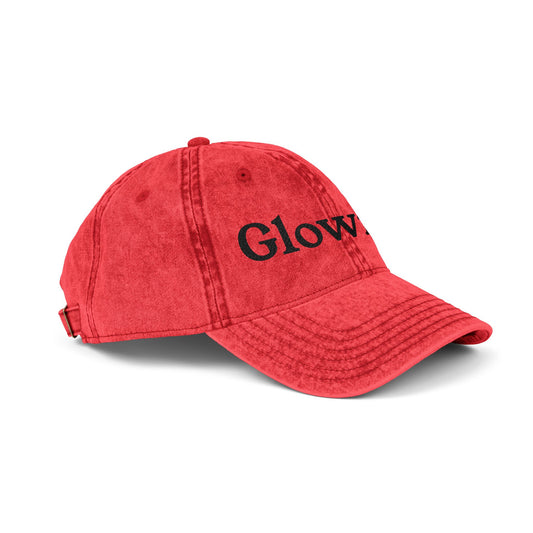 Glowing Embroidered Vintage Cap — Distressed Baseball Hat with 'Glowing' Text