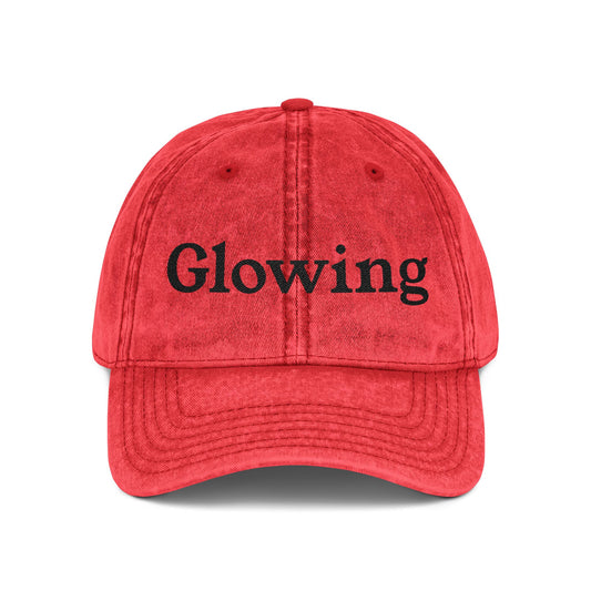 Glowing Embroidered Vintage Cap — Distressed Baseball Hat with 'Glowing' Text
