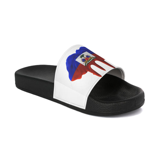 Haiti Flag Drip Slide Sandals — Women's Patriotic Pool & Beach Slides