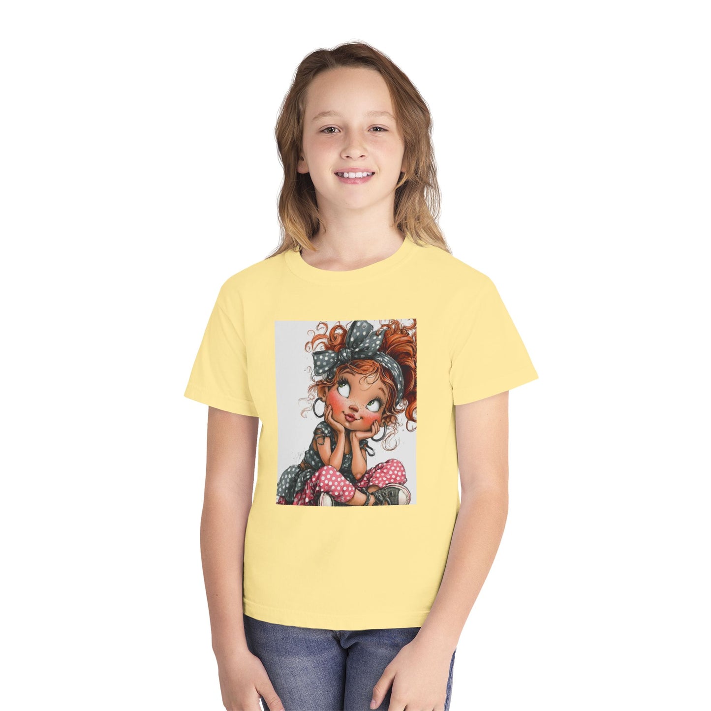 Cute Redhead Girl Graphic Youth Tee — Playful Cartoon Kid’s T‑Shirt