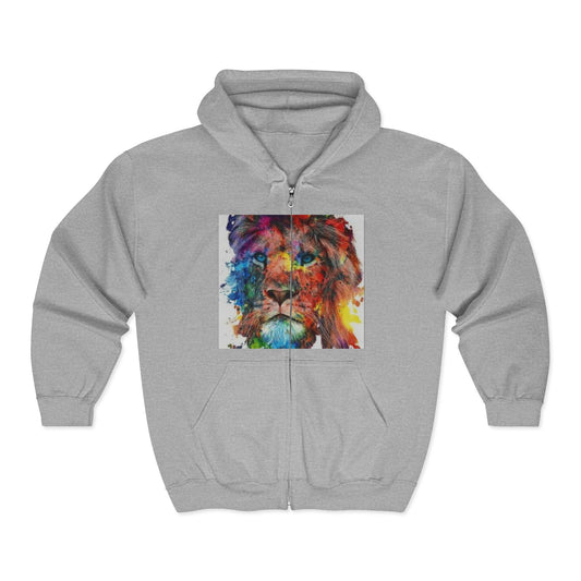Colorful Watercolor Lion Zip Hoodie