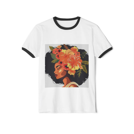 Floral Afro Portrait Ringer T-Shirt