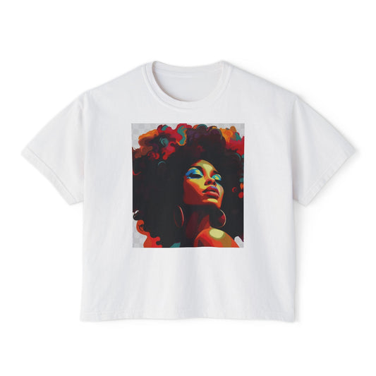 Afro Art Portrait Boxy Tee — Bold Colorful Women's Graphic Shirt