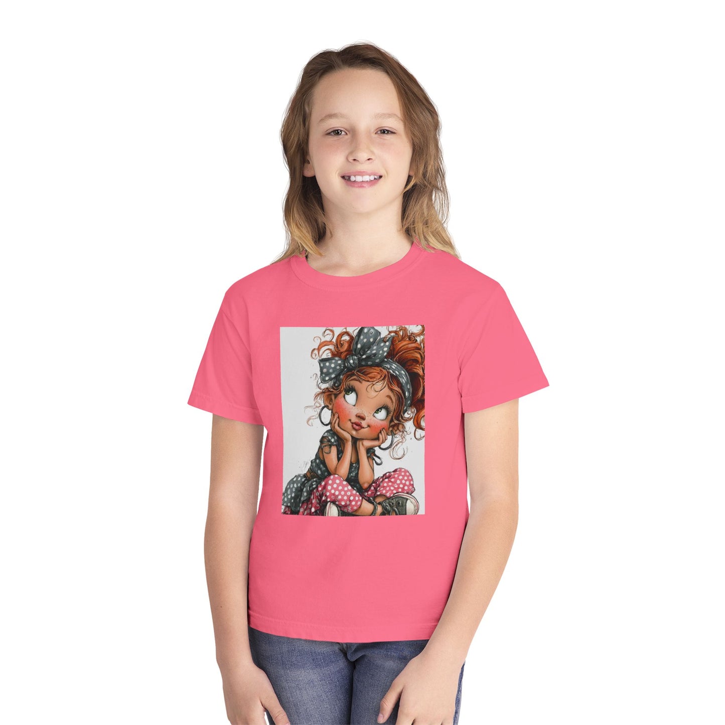 Cute Redhead Girl Graphic Youth Tee — Playful Cartoon Kid’s T‑Shirt