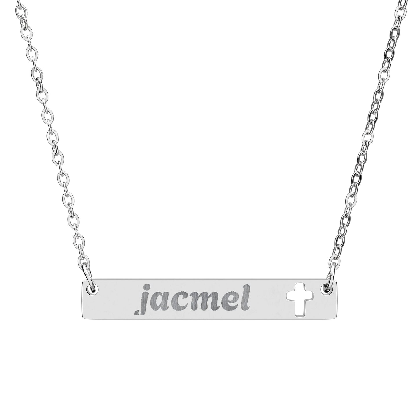 Engravable Cross Bar Necklace — Personalized Cutout Cross Name Plate