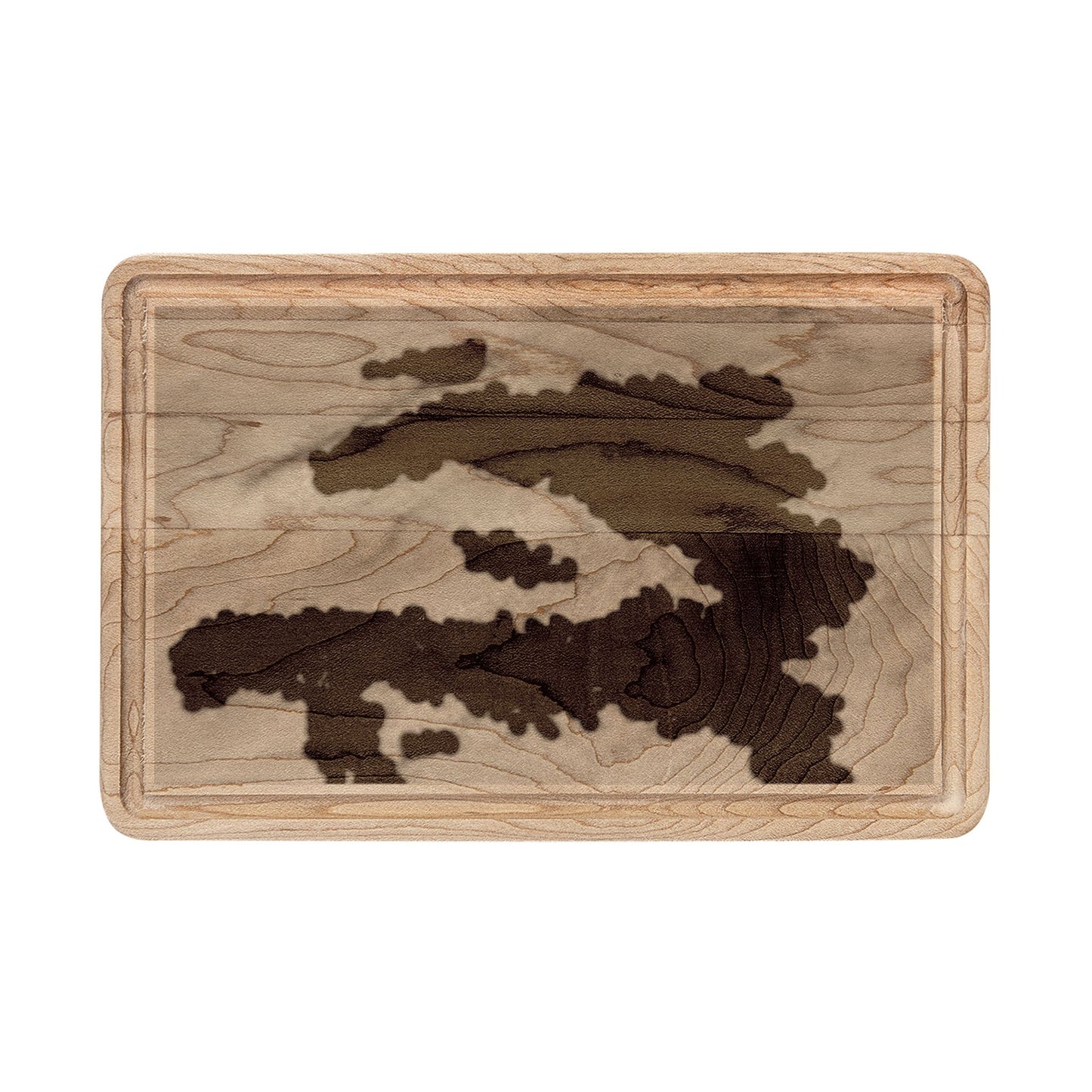 Engraved Lake Map Wooden Cutting Board — Personalized Topographic Charcuterie Board