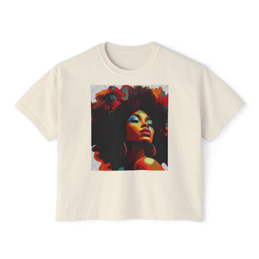 Afro Art Portrait Boxy Tee — Bold Colorful Women's Graphic Shirt