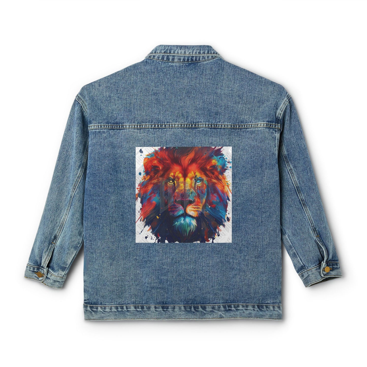 Denim Jacket – Colorful Watercolor Lion Back Print