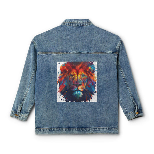 Denim Jacket – Colorful Watercolor Lion Back Print