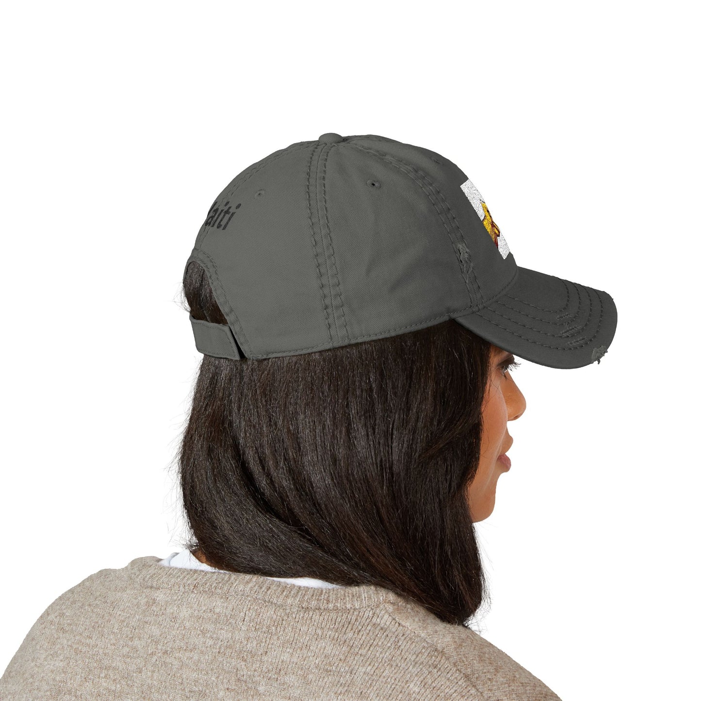 Distressed Embroidered Dad Hat — Fist Bump Design with 'Haiti' Back