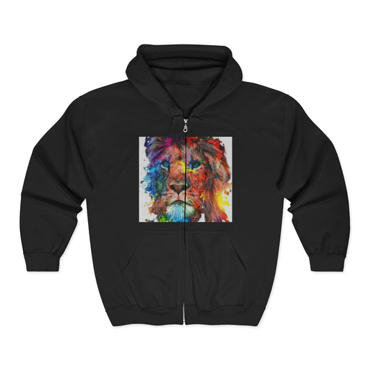 Colorful Watercolor Lion Zip Hoodie